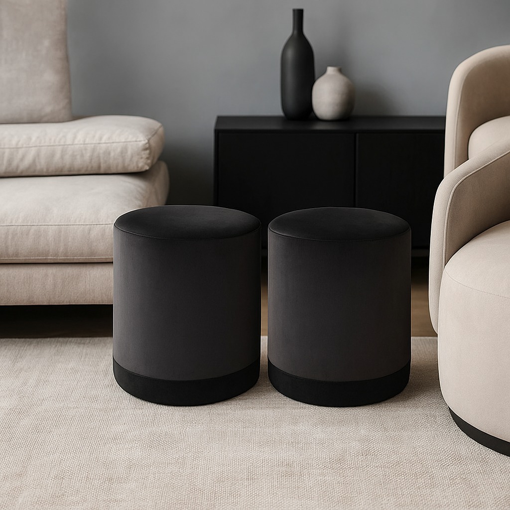 Kit Puff Marrocos Linho pés madeira 2unidades banco banqueta envio imediato