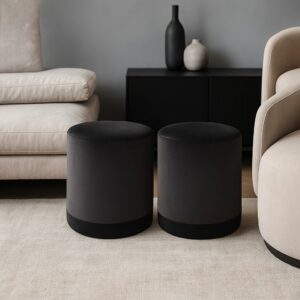 Kit Puff Marrocos Linho pés madeira 2unidades banco banqueta envio imediato - CINZA/PRETO