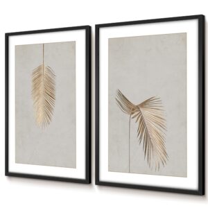 Quadro Minimalista Dourado Quadro Decorativo Com Moldura E Vidro Quadro Folhagem Quadro Pra Quarto - Preto 60x90 Sem Vidro