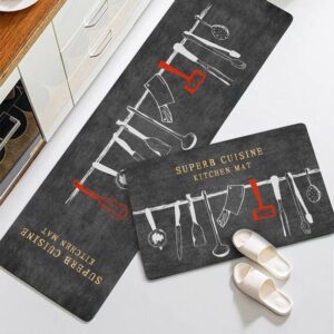 Kit Tapete Jogo Passadeira Cozinha Belga Antiderrapante 2 Pç Promoção - Talheres Branco e Vermelho