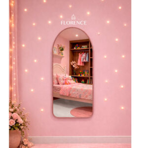 Espelho Verona Oval Base Reta Corpo Inteiro Com Moldura em Couro Premium 120x50 Sala Quarto