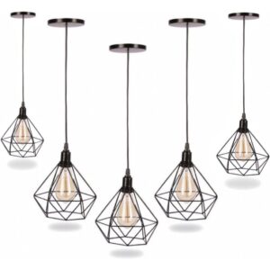 Kit 5 Luminárias de Teto Modelo Diamante Preto Lustre Retro Pendente Industrial