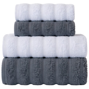 Kit 4 Peças Toalha Requinte | Fio Penteado 100% Algodão | Wiegand - Grafite e Branco