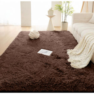 Tapete Sofá Provador Quarto Peludo 195 X 240 Cm Antiderrapante Ins Mesclado Shaggy - Marrom Liso