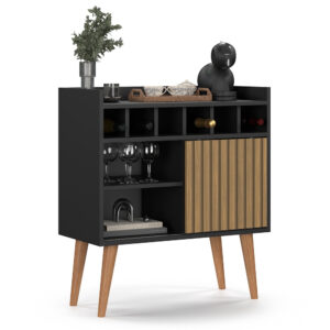 Aparador Sala Buffet Adega Barzinho Bebidas Cantinho Do Café Diversas Cores - FLORENÇA - PRETO / RIPADO