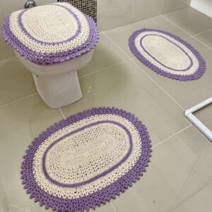 Jogo De Banheiro Em Crochê 3 Peças Vezinho Artesanal - Lilás