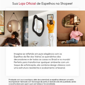Espelho Redondo Decorativo Suspenso Alça 60cm + Pino Suporte para Banheiro Sala Quarto