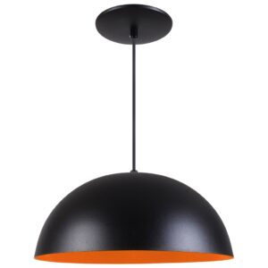 Pendente Meia Lua Bola 34cm em Alumínio Cores Cobre Arandela Luminária Sala Quarto Cozinha - Preto Textura C/ Laranja