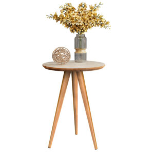 Mesa de Apoio Retrô 62cm Redonda com Pés Palito Decoração - Cores - APOIO - OFF WHITE / FREIJÓ