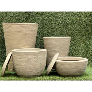 Kit 4 Vasos Polietileno Coluna Redonda N1, N2+ Bojo N1+Bacia N1 Texturizados Para Planta, Flor, Jardim