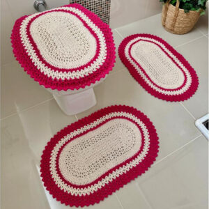 Jogo De Banheiro Em Crochê 3 Peças Vezinho Artesanal - Pink