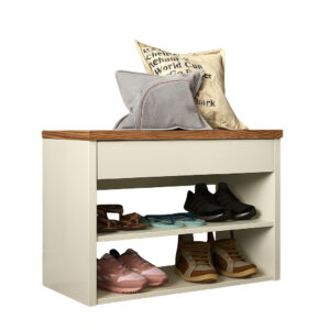 Sapateira Recamier com Assento / Prateleiras e 1 Gaveta Hall - Várias Cores - HALL - OFF WHITE / FREIJO