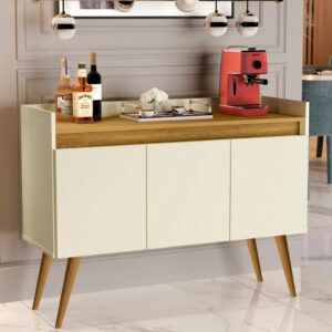 Aparador Buffet Retrô Pés Palito Em Madeira Maciça Esplanada Cantinho Do Café Recepção 2,3,4 Portas - Luxo 3 Off White Com Madeirado