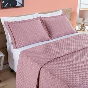 Kit Cobre Leito Ravena Casal Padrão/Queen/King3 Peças Matelado Micropercal 200 Fios - Rosê