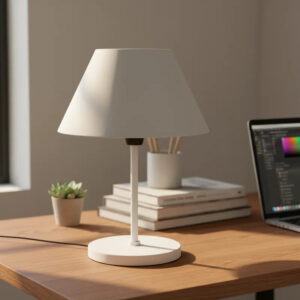 Abajur Luminária de Mesa Cúpula injetada Aramado Decoração Bancada Escritório Quarto Moderno - BRANCO/BRANCO