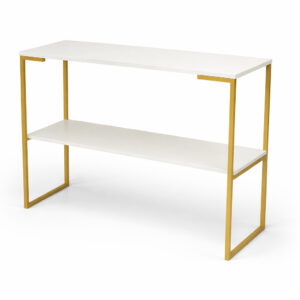 Aparador Industrial Mesa Buffet Balcão Multiuso Decorativo para Sala Cantinho do Café 2 Prateleiras - Dourado/Off White