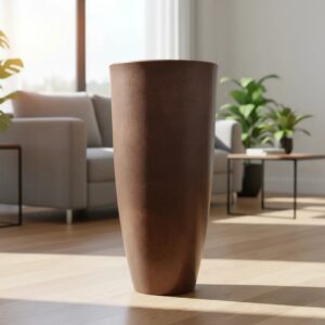 Vaso Luxo Planta Sala Coluna Ibiza Cone G Decorativo Liso - MARROM LISO