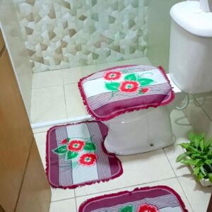 Tapete Para Banheiro Jogo 3 Peças Conjunto Tapetes Toalha Chão Piso Estampas Liso Barato Promoção