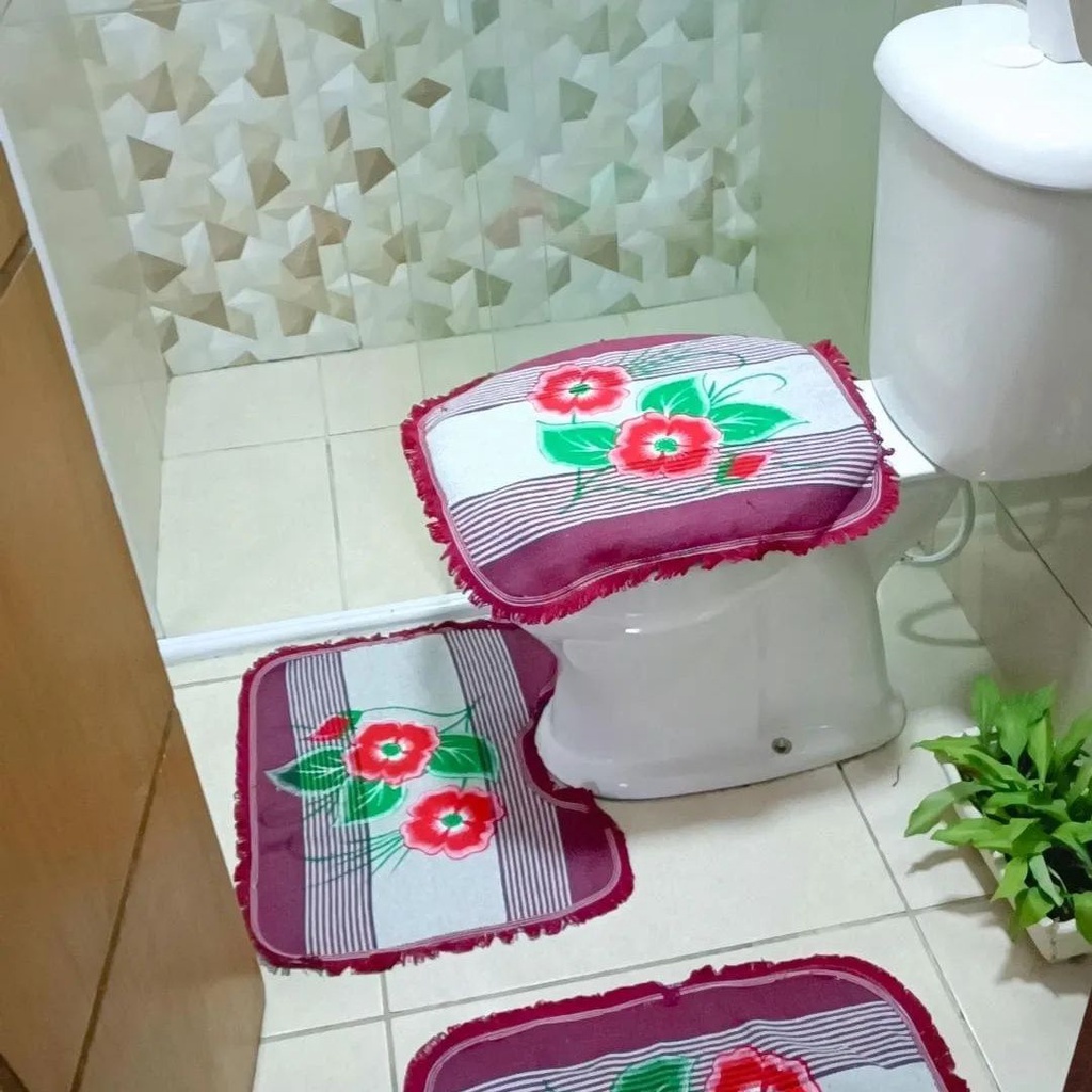 Tapete Para Banheiro Jogo 3 Peças Conjunto Tapetes Toalha Chão Piso Estampas Liso Barato Promoção