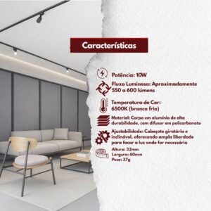 Kit 10 Spot Led 10w 6500k Luz Branco Frio Bivolt 110v/220v Preto Direcionável Trilho Eletrificado