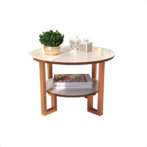Mesa De Centro 2 Tampos Decorativa Para Sala Com Pés em Rosé Gold