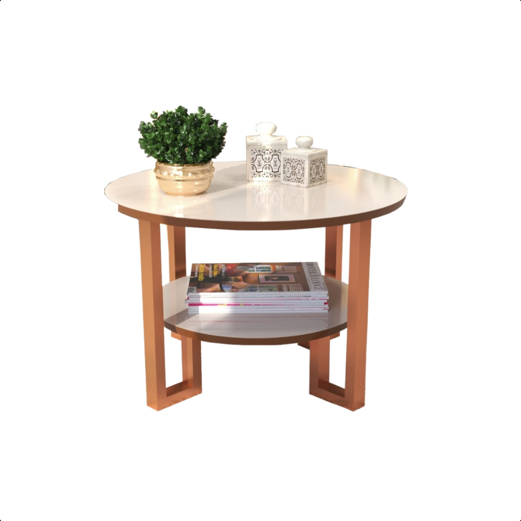 Mesa De Centro 2 Tampos Decorativa Para Sala Com Pés em Rosé Gold