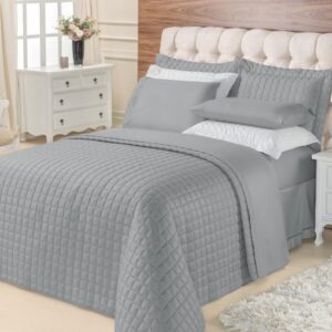 Kit Colcha Cobre Leito Top Line Estampado 3 Pçs 180 fios Premium - Cinza