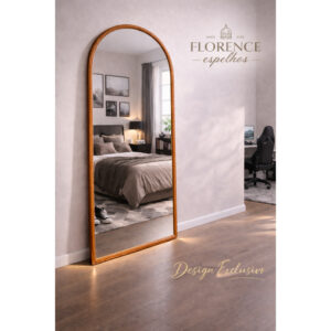 Espelho Verona Oval Base Reta Corpo Inteiro Com Moldura em Couro Premium 120x50 Sala Quarto - Caramelo