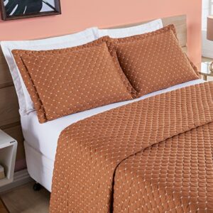 Kit Cobre Leito Ravena Casal Padrão/Queen/King3 Peças Matelado Micropercal 200 Fios - Terracota