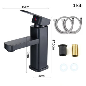 Torneira Quadrada Preta Quente E Fria Torneira De Banheiro Torneira Para Cozinha Pia Furo Único - 1 Kit