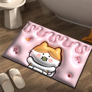 Tapete de Banheiro Efeito 3D Antiderrapante Super Absorvente Saída Chuveiro Box Super Absorvente 58x38cm - gatinho-xiaomao