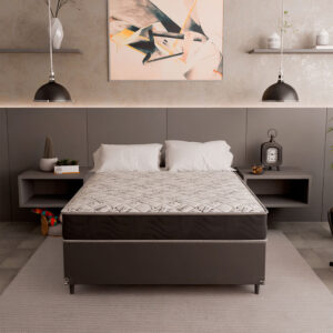 Cama Box Casal + Colchão D33 One Face - Couro Preto