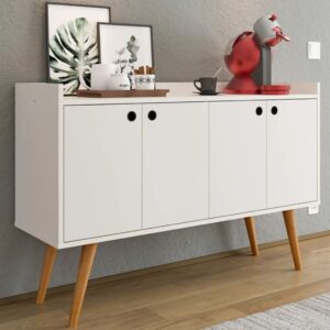 Aparador Buffet Retrô 4 Portas Cantinho do Café / Sala de Estar Organizador de Cozinha Balcão Dallas - Branco