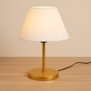 Abajur Luminária de Mesa Cúpula injetada Aramado Decoração Bancada Escritório Quarto Moderno - DOURADO/BRANCO