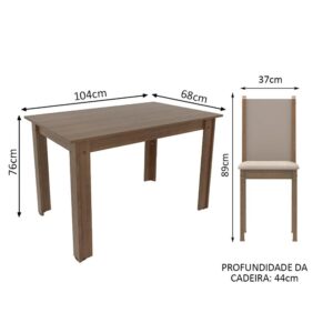 Conjunto Sala de Jantar Cíntia Madesa Mesa Tampo de Madeira com 4 Cadeiras - Rustic/Crema/Pérola