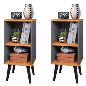 Kit 2 Mesa de Cabeceira ou Unitário para Quarto Charme Retrô Várias Cores Apoio de Cama Mesinha - KIT CHARME CINZA CINAMOMO