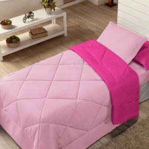 Kit Edredom Solteiro Infantil Aconchego com Lençol 04 Peças - PINK ROSA