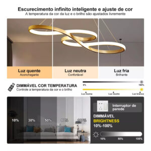 Lustre Moderno De Controle Remoto 110V-220V Dourado 75cm 3 Cores Pendentes Vários Modelos Para Sala De Estar