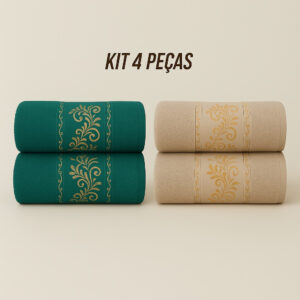 Kit4 Toalhas de Banho Banhão Gigante 100% Algodão – Super Macias, Alta Absorção e Qualidade Premium - KIt 4 Toalhas - Bege&Verde
