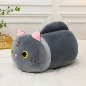 Almofada de Pelúcia Gatinho 30cm – Fofa, Antialérgica e Ideal para Crianças e Decoração - cinza