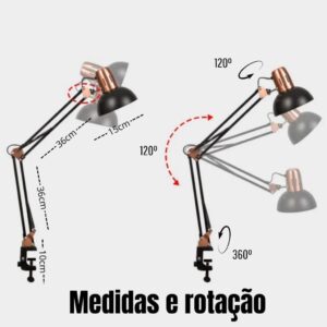 Luminária Pixar Luxo com Detalhes Rose - Articulada Com Garra