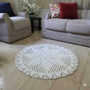 Tapete de Crochê Redondo Feito a Mão Sala ,Quarto ,Cozinha 90CM
