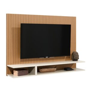 Painel Para Tv Smart 50 Polegadas Com Prateleira Nicho Quarto Sala MILÃO - MILÃO - RIPADO / OFF WHITE