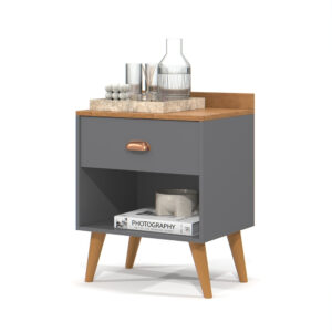 Mesa de cabeceira Pérola pé retrô / moderno - Cores - PÉROLA - CINZA / FREIJÓ