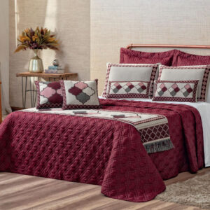 Kit Colcha Cobre Leito Completo Casal King Turin 180 Fios 10 peças Delicado Exclusivo e Sofisticado - Vinho