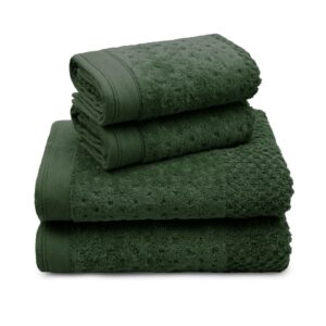 Kit 4 Peças de Toalha Pollo Cinza Minério 2 Banho 68x140 + 2 Rosto 50x75 Algodão - Verde Musgo