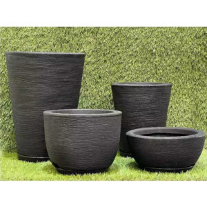 Kit 4 Vasos Polietileno Coluna Redonda N1, N2+ Bojo N1+Bacia N1 Texturizados Para Planta, Flor, Jardim - Preto