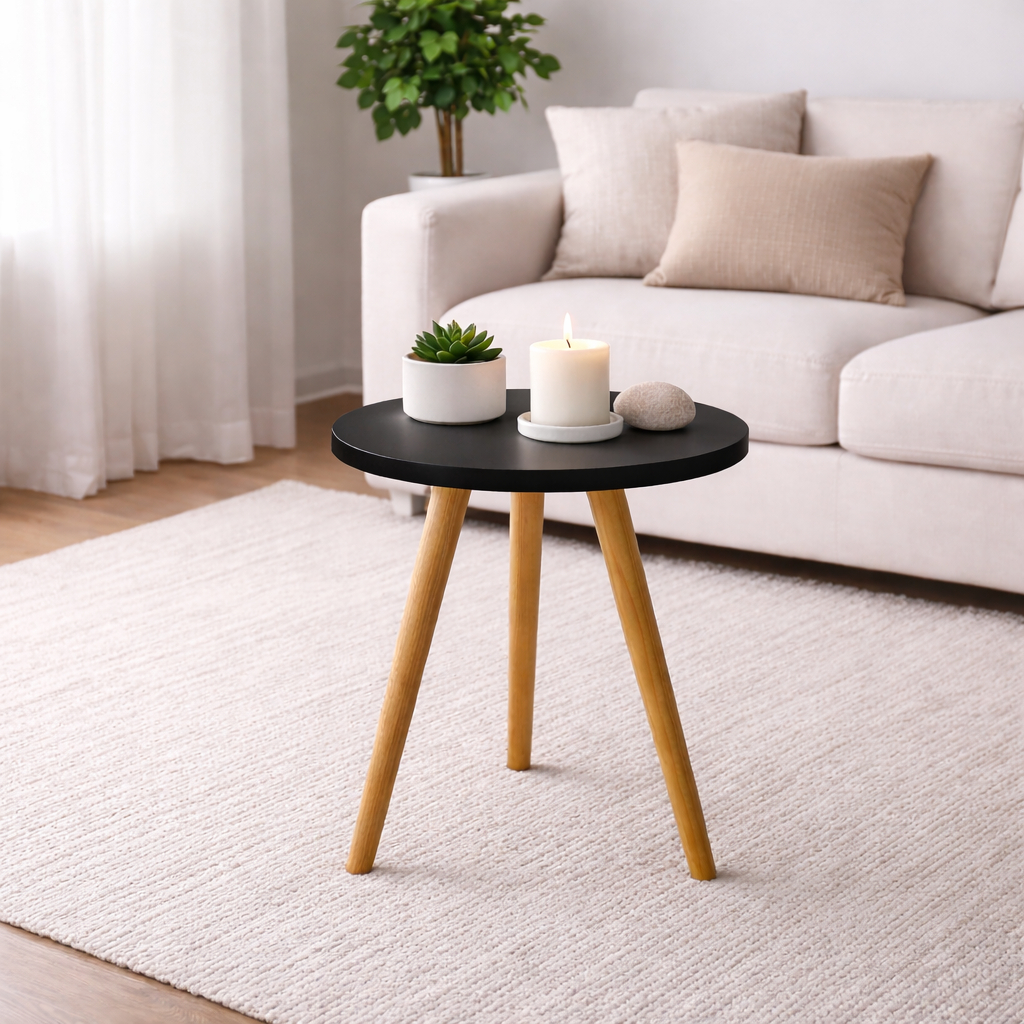 Mesinha Lateral Apoio Sala Mdf Branco e Preto 1 Un 35X40