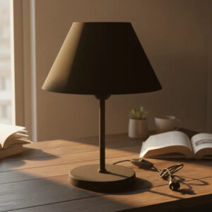 Abajur Luminária de Mesa Cúpula injetada Aramado Decoração Bancada Escritório Quarto Moderno - PRETO/PRETO