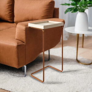 Mesa De Apoio Sofa Base Metal Cobre Para Sala - Off White